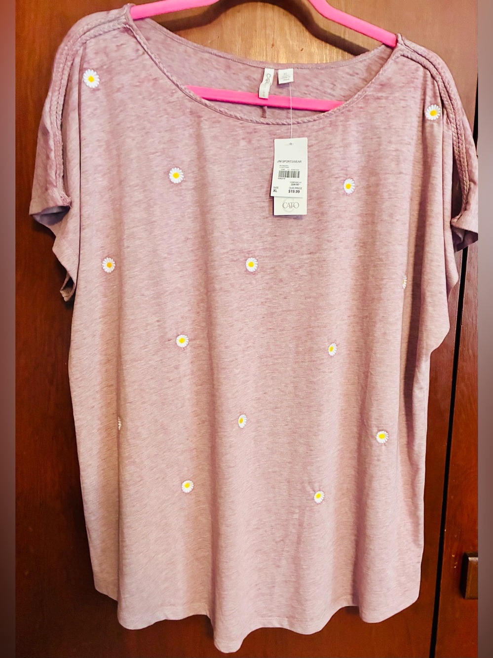 Cato Mauve Pink Daisy Embroidered Short Sleeve Tee
